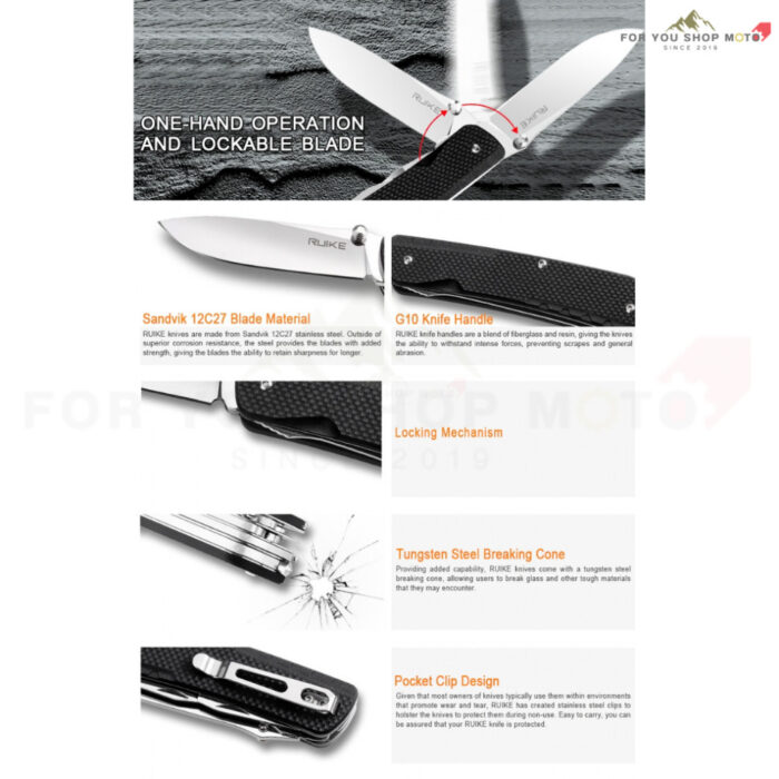 มีดพับมัลติทูล RUIKE Trekker LD51-B Multi-Tool 23 ฟังก์ชั่น ใบมีด 12C27 ด้าม G-10 สีดำ แท้ 100%