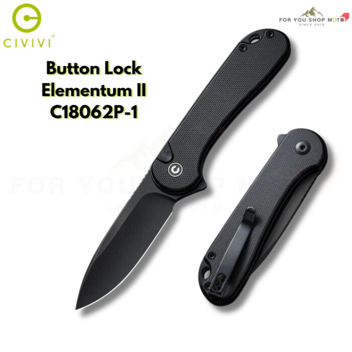 มีดพับ CIVIVI Button Lock Elementum II ใบมีด Nitro-V / Damascus 2.96นิ้ว ด้าม G10/Ultem/CarbonFiber/Aluminum (C18062P)