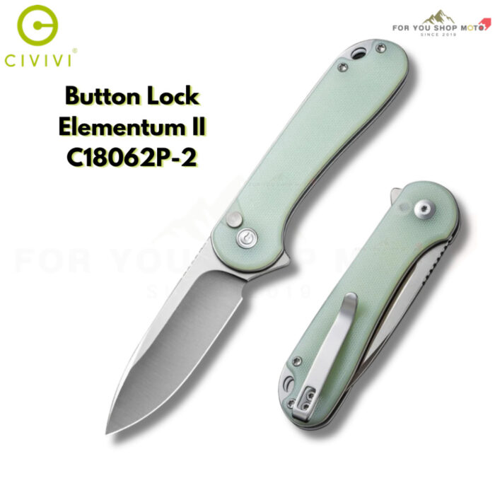 มีดพับ CIVIVI Button Lock Elementum II ใบมีด Nitro-V / Damascus 2.96นิ้ว ด้าม G10/Ultem/CarbonFiber/Aluminum (C18062P)