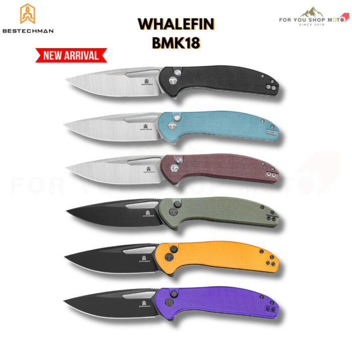 มีดพับ Bestechman Whalefin (BMK18) ใบมีด D2 ขนาด 3.4 นิ้ว ด้าม G10 ระบบ Button Lock (ของแท้)