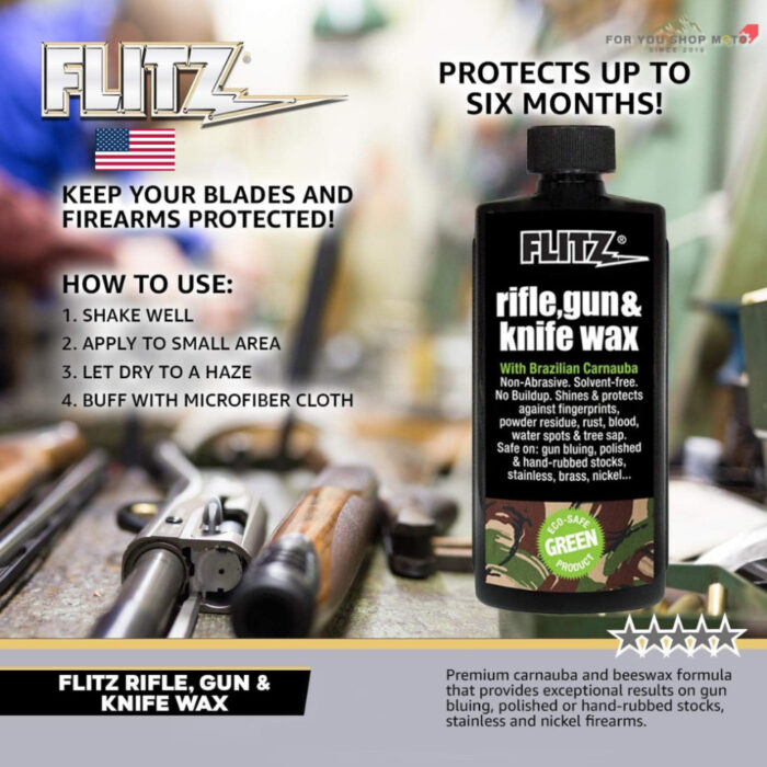 Flitz Rifle, Gun, Knife Wax 7.6 oz (225ml) แว็กซ์เคลือบเงา ป้องกันสนิม ด้ามไม้ โลหะ มีด ปืน สูตรคาร์โนบา & คราบผึ้ง แท้