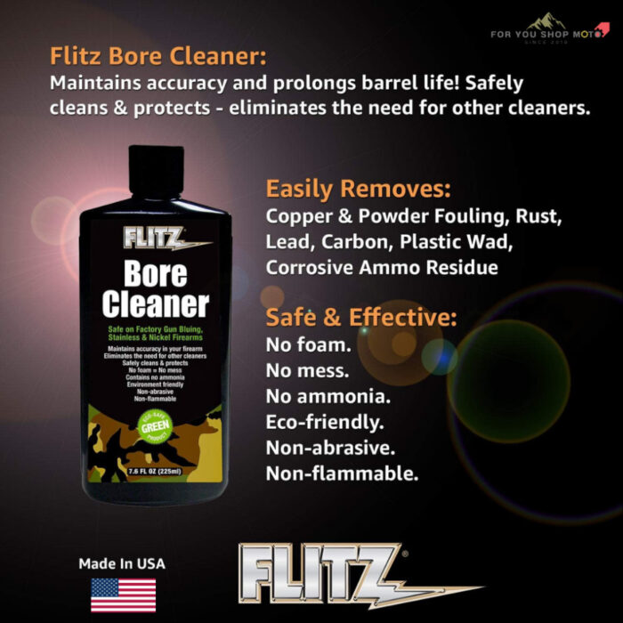 น้ำยาขัดอาวุธปืน มีด Flitz Gun Bore Cleaner, 7.6 oz. Bottle ปืน 7.6oz (225ml) ขจัดสนิม ตะกั่ว เขม่า ไม่กัดผิวปืน ไร้ส