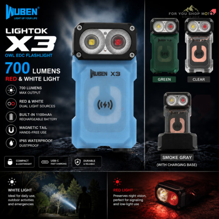 th-11134207-81ztp-mrt1khrdbxmtbe.jpg WUBEN Lightok X3 Owl ไฟฉาย EDC พกพา 700 Lumens ไฟขาว+ไฟแดง หัวหมุน 180° ชาร์จไร้สาย ฐานแม่เหล็ก