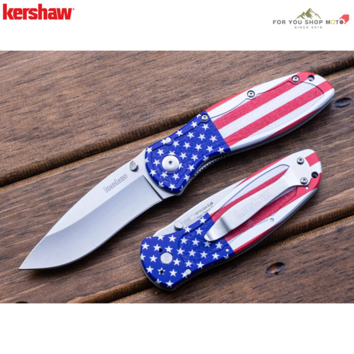 มีดพับ Kershaw Blur USA Flag (รุ่น 1670USA) ด้ามลายธงชาติสหรัฐฯ ใบ Stonewash เหล็ก 14C28N แท้ Made in USA