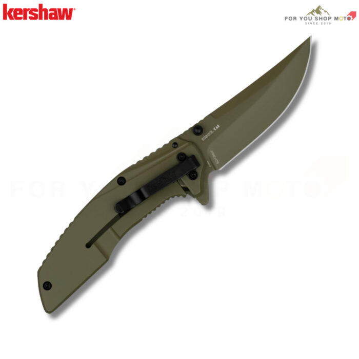 Kershaw 7007 Outright SpeedSafe Assisted มีดพับ EDC ใบมีด 8Cr13MoV Trailing Point 3 นิ้ว ด้ามสแตนเลสสี Olive พร้อมแผ่น G