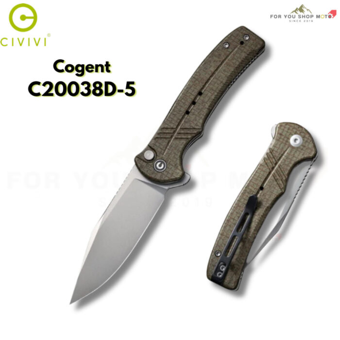 มีดพับ CIVIVI Cogent ใบ 14C28N / Damascus 3.47 นิ้ว ด้าม Micarta / G10 ระบบ Button Lock Flipper แท้ 100% EDC C20038