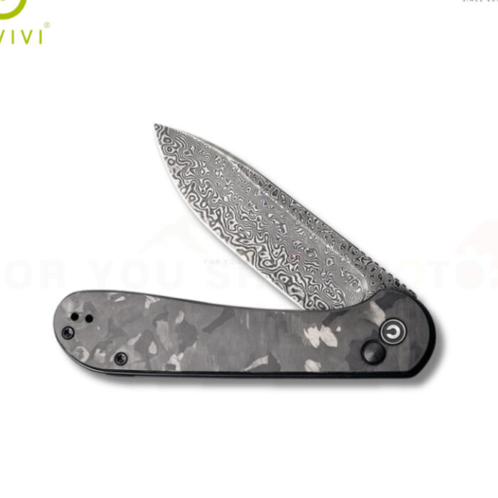 มีดพับ CIVIVI Button Lock Elementum ใบมีด Damascus 3.47 นิ้ว ด้าม Carbon Fiber Pocket Knife EDC รุ่น C2103DS-3