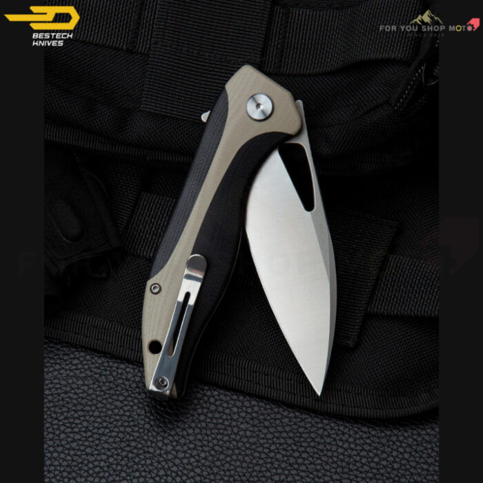[BESTECH KOMODO] (BG26B) มีดพับพกพาเกรดพรีเมียม ใบมีด 3.35 นิ้ว เหล็ก D2 ด้ามจับ G10 (สีดำ-เบจ)
