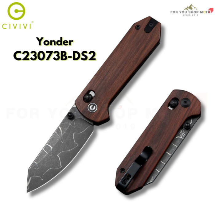 มีดพับ CIVIVI Yonder ใบมีด 14C28N / Damascus 2.88นิ้ว ด้าม G10 / Micarta / Wood Guibourtia ระบบ Crossbar Lock EDC C23073
