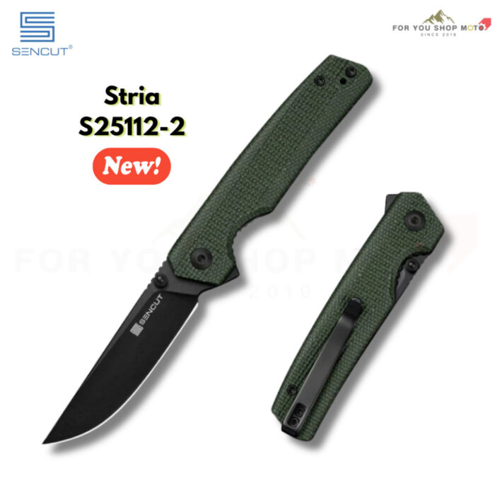 มีดพับ SENCUT Stria ใบมีด D2 3.12 นิ้ว ด้าม G10 / Canvas Micarta ระบบ Liner Lock Flipper + Thumb Stud รุ่น S25112 มีดEDC