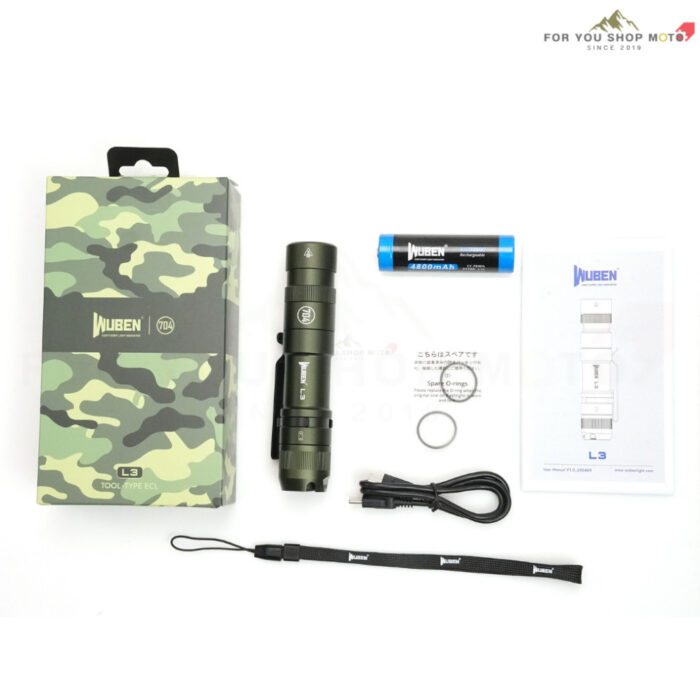 ไฟฉาย Wuben L3 3000 Lumens ไฟฉาย EDC Tactical พกพา ส่องไกล 226m แบต 4800mAh ชาร์จไว 18W กันน้ำ IP68 [Back / Green]