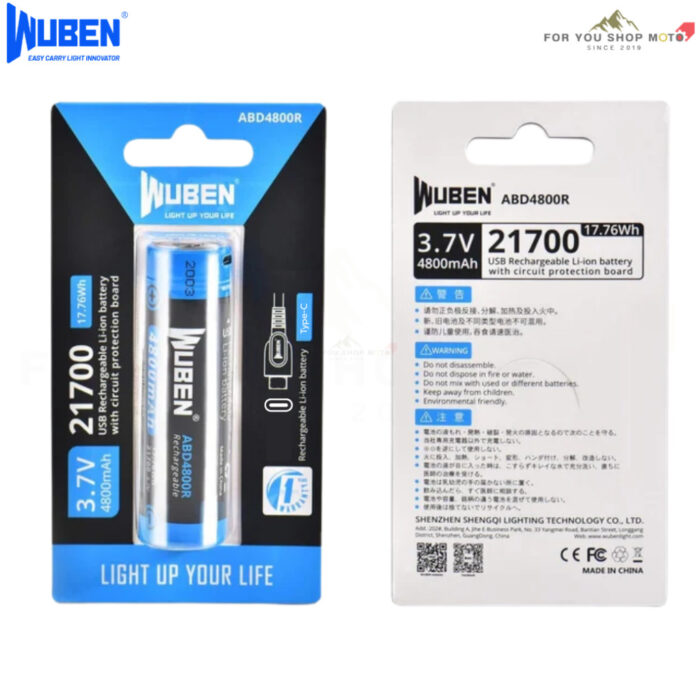 WUBEN ABD4800R แบตเตอรี่ ถ่านชาร์จ 21700 4800mAh ชาร์จ Type-C 3.7V แบตเตอรี่ลิเธียมไอออน สำหรับไฟฉาย WUBEN L3 / C2 / A21