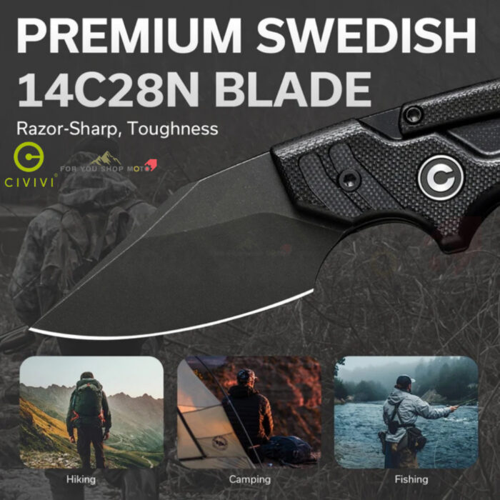 มีดพก CIVIVI Typhoeus Adjustable Fixed Blade ใบมีด 14C28N / Damascus 2.27 นิ้ว Dagger ด้าม G10 / Aluminum พร้อมซองหนังดำ