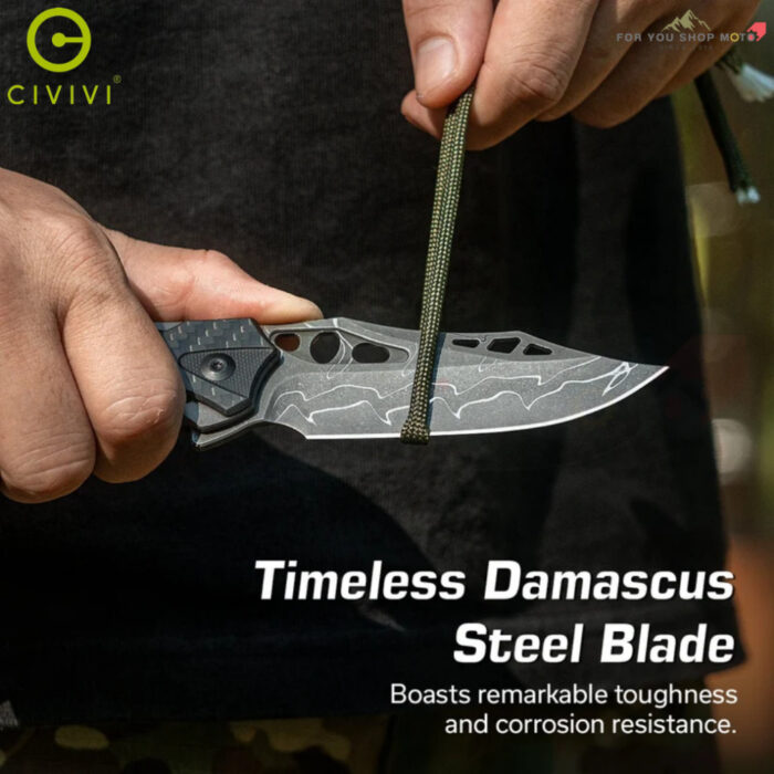 มีดพับ CIVIVI Biophase EDC ใบมีด Damascus 3.48 นิ้ว ด้าม Aluminum ระบบ Button Lock Flipper รุ่น C23083-DS1
