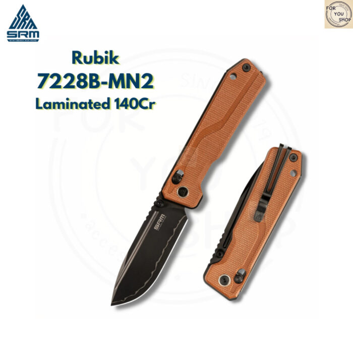 มีดพับ SRM Rubik 7228B ใบมีด 14C28N / 140Cr 3.43 นิ้ว ด้าม G10 / Micarta / Aluminum Crossbar Lock
