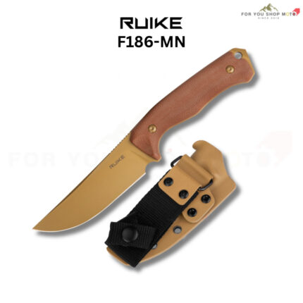 th-11134207-81ztq-mtcbatkyokju6a.jpg มีดพก RUIKE F186-MN ใบมีด D2 4.17นิ้ว เคลือบ Gold Titanium ด้าม Micarta พร้อมปลอก ABS มีดใบตาย Fixed Blade